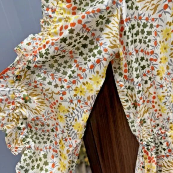 ba&sh Paris Happy Dress | Boho Ruffle Tiered Midi | Earth-Tone Floral | Small - Picture 13 of 13